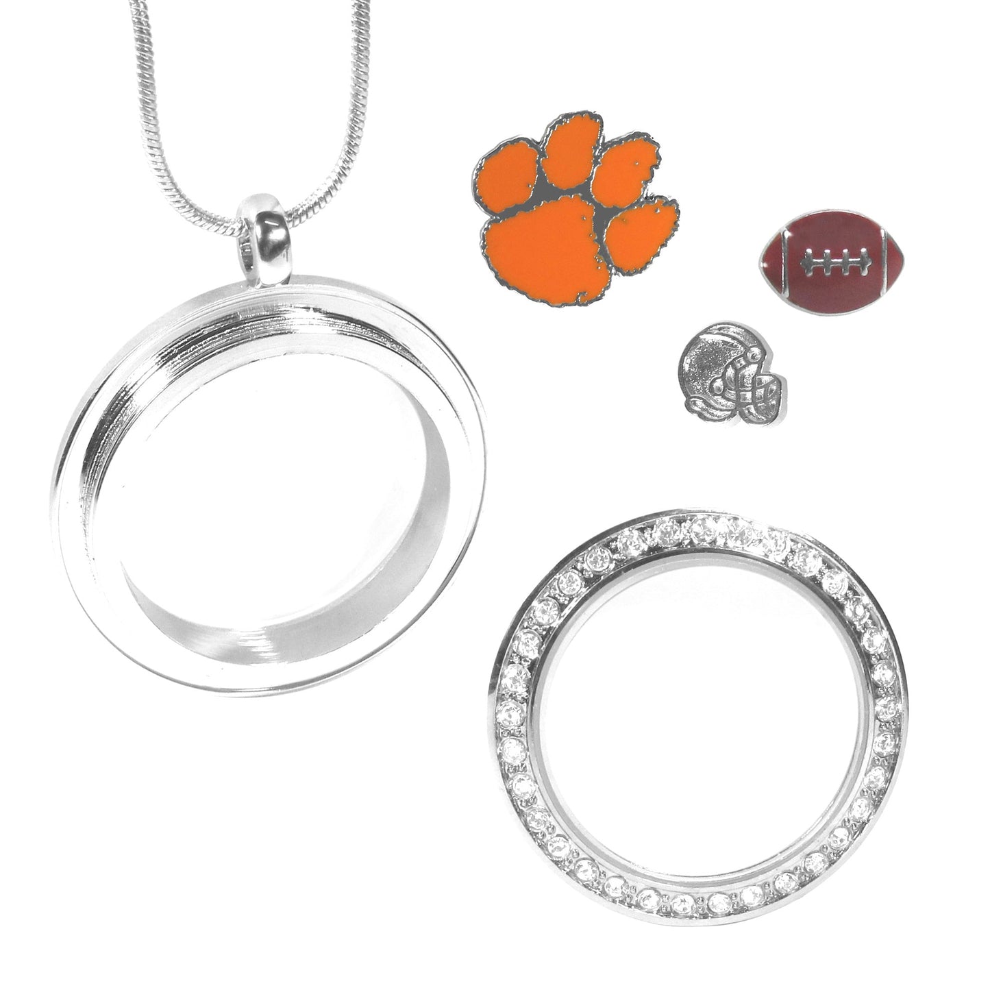 Clemson Tigers Snake Chain Necklace with Locket & Charms (NCAA)
