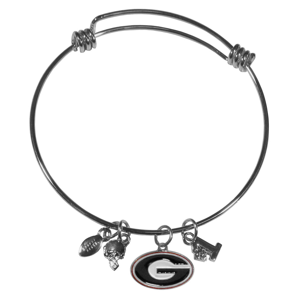 Georgia Bulldogs Wire Bangle Bracelet with Charms NCAA Jewelry