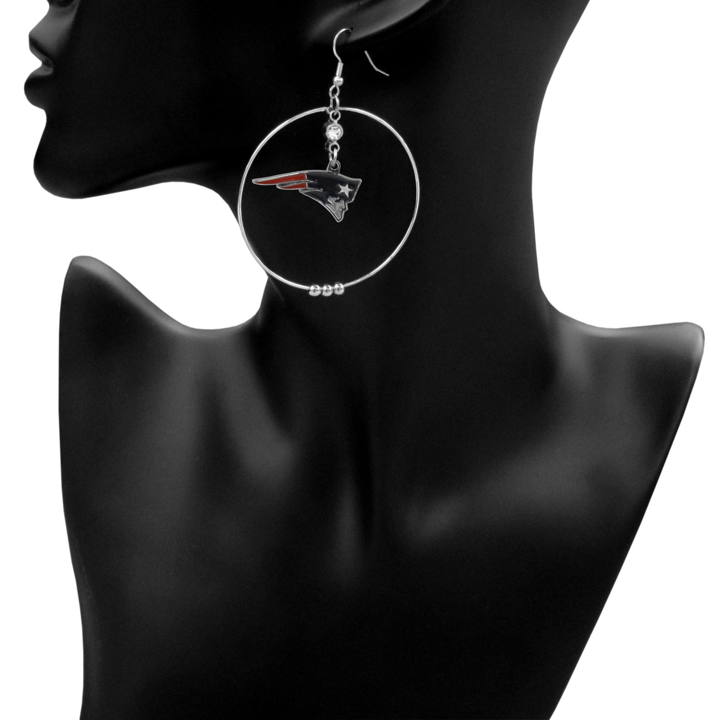 New England Patriots 2 inch Hoop Earrings NFL Licensed Football Jewelry