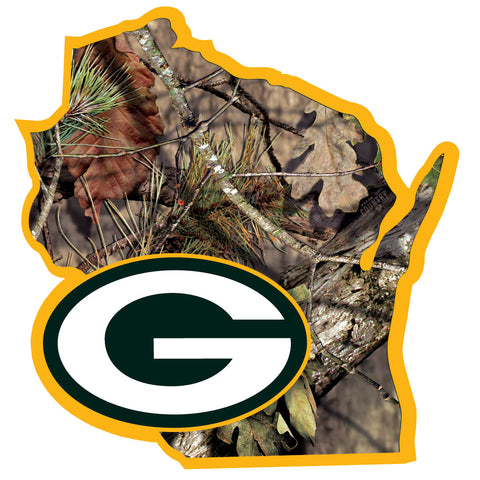 Green Bay Packers Mossy Oak Camo Vinyl Auto Decal (NFL) Wisconsin State Shape