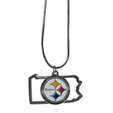 Pittsburgh Steelers State Shape Charm w/ Team Logo Chain Necklace NFL