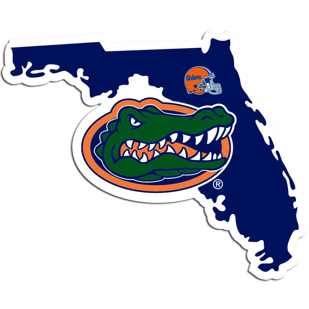 Florida Gators Home State Vinyl Auto Decal (NCAA) Florida Shape w/Helmet