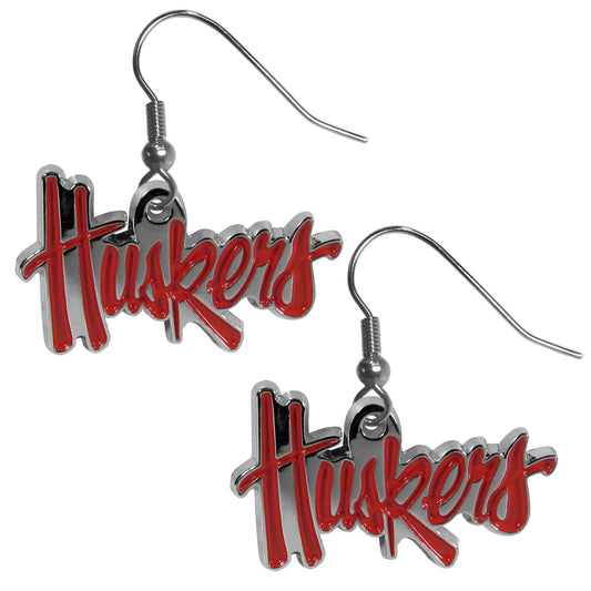 Nebraska Cornhuskers Dangle Earrings (Chrome) NCAA