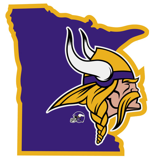 Minnesota Vikings Home State Vinyl Auto Decal (NFL) Minnesota Shape w/ Helmet