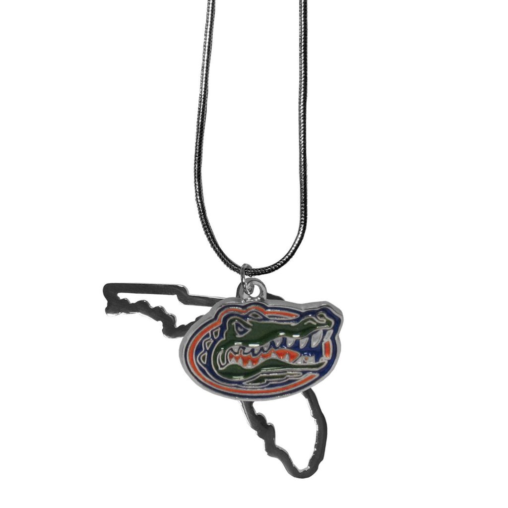 Florida Gators State Shape Charm w/ Team Logo Chain Necklace NCAA