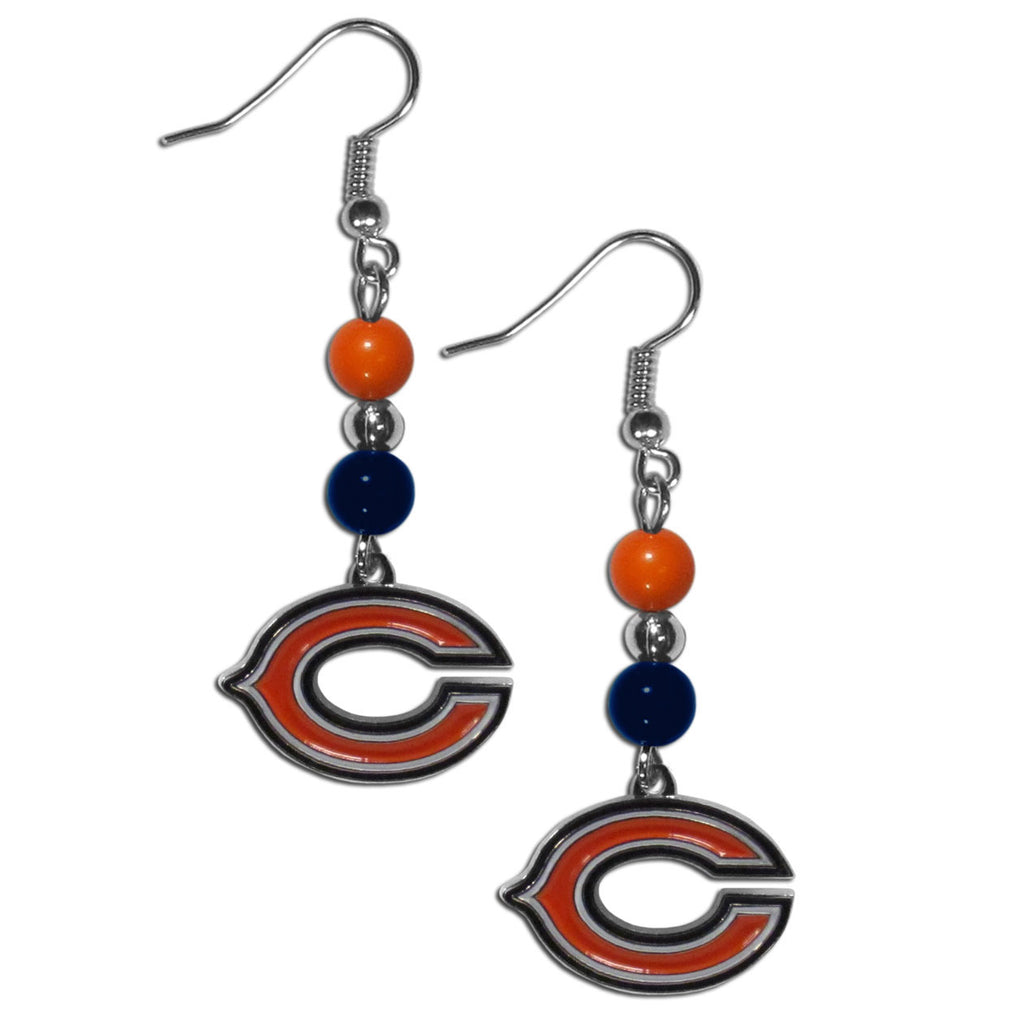 Chicago Bears Dangle Earrings (Fan Bead) NFL Football