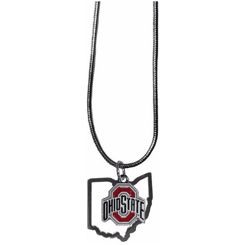 Ohio State Buckeyes State Shape Charm w/ Team Logo Chain Necklace NCAA