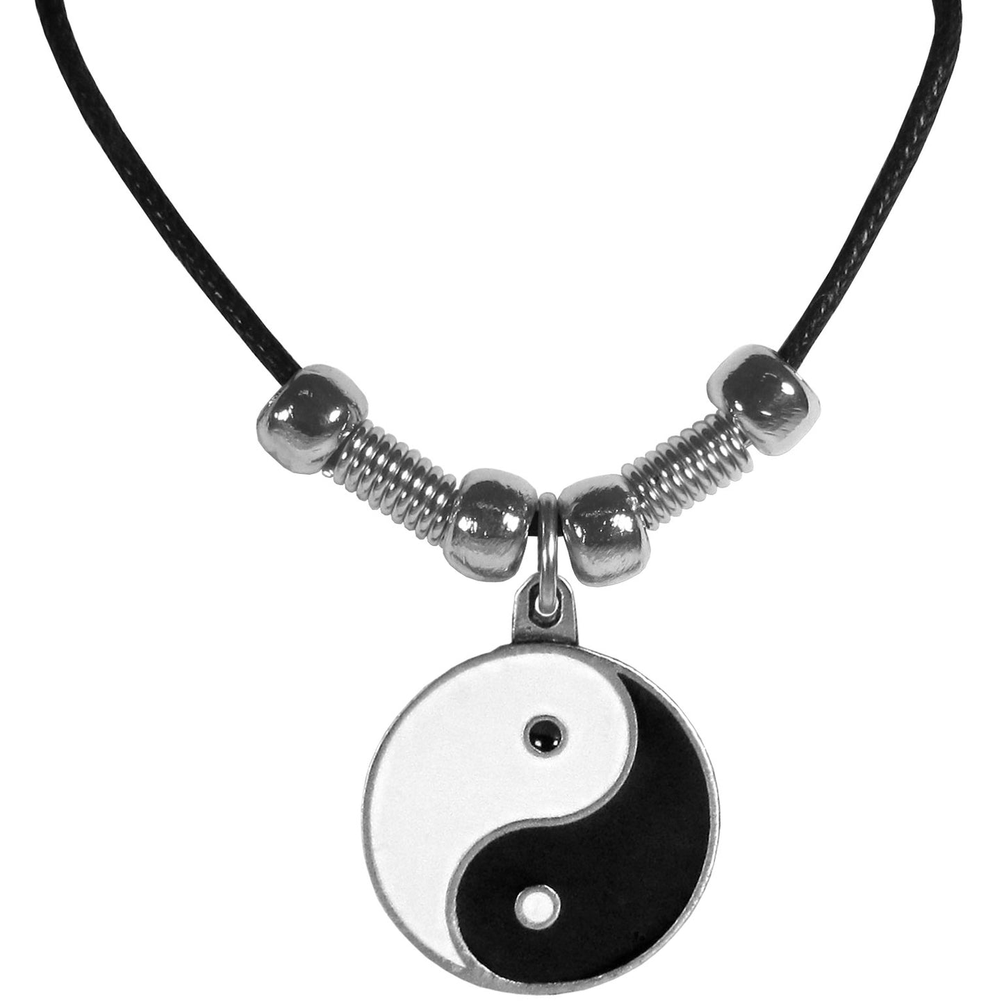 Leather Cord Necklace w/ Metal Yin Yang Charm