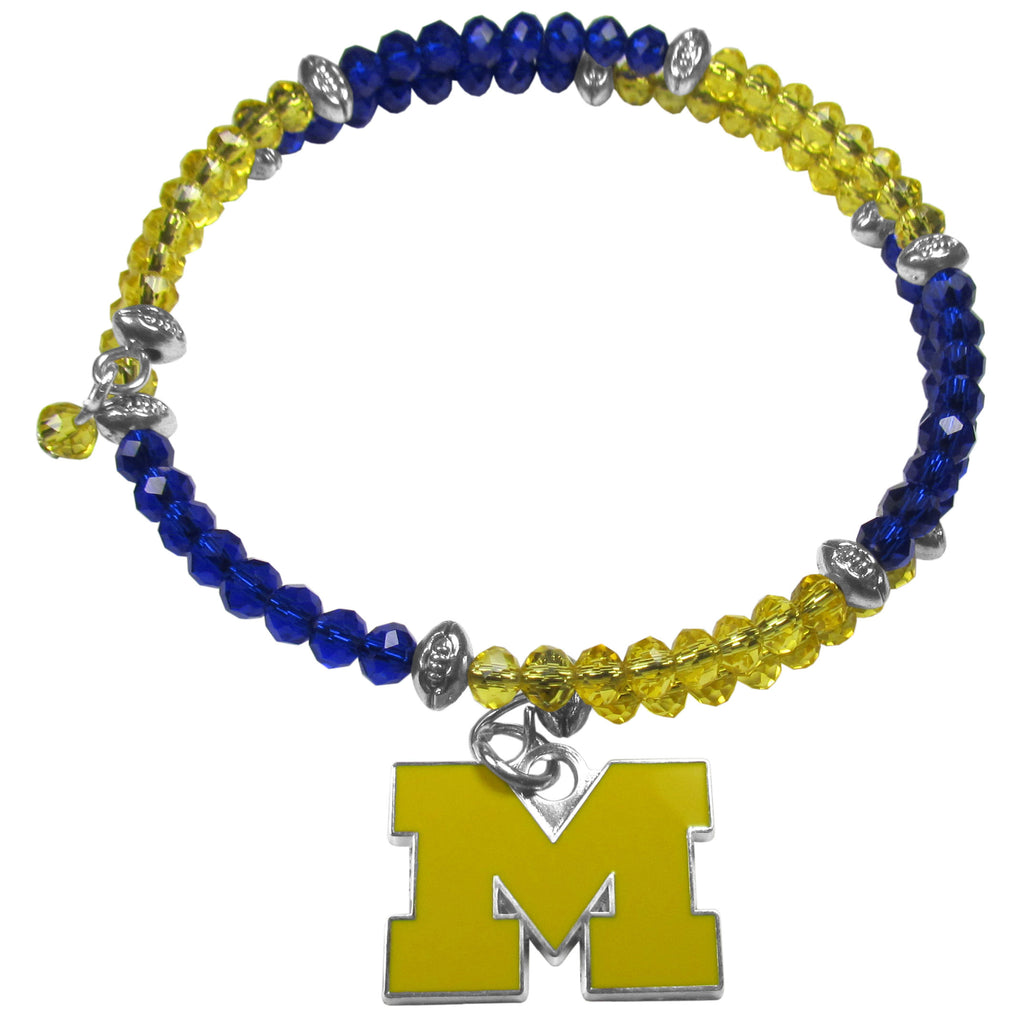Michigan Wolverines Crystal Memory Wire Bracelet w/ Charm NCAA