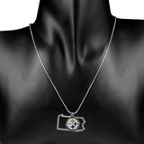 Pittsburgh Steelers State Shape Charm w/ Team Logo Chain Necklace NFL