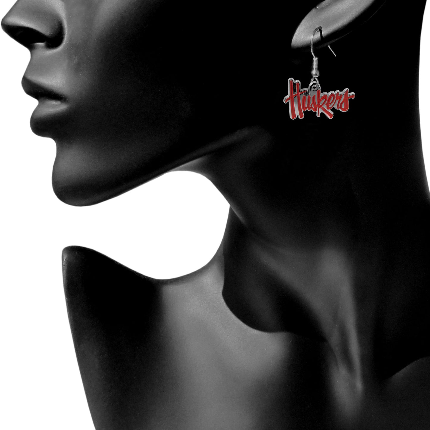 Nebraska Cornhuskers Dangle Earrings (Chrome) NCAA