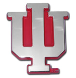 Indiana Hoosiers Chrome Metal Auto Emblem ("IU" w/Red) NCAA