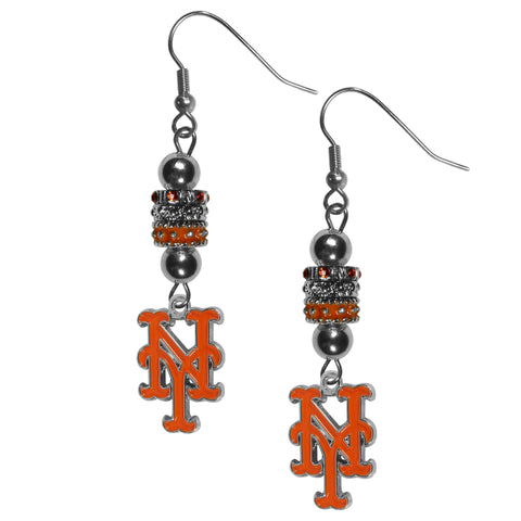 New York Mets Dangle Earrings (Euro Bead) MLB Licensed Baseball Jewelry