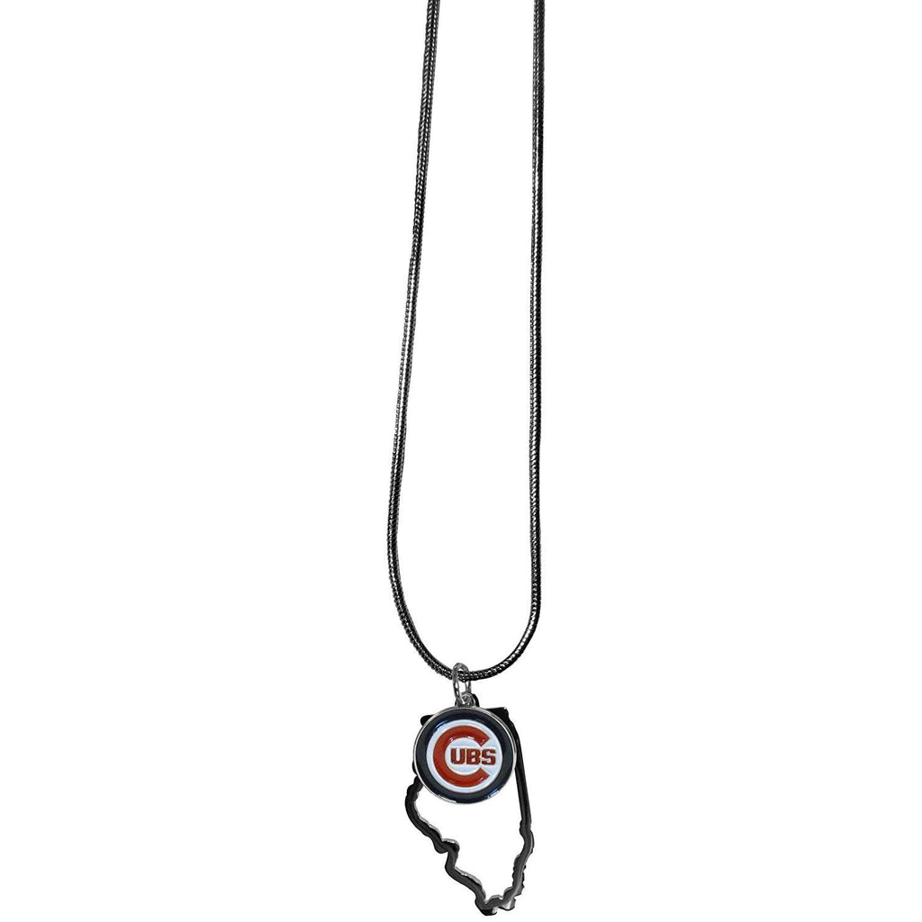 Chicago Cubs State Shape Charm w/ Team Logo Chain Necklace MLB Licensed Jewelry