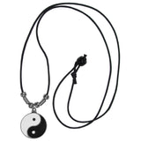 Leather Cord Necklace w/ Metal Yin Yang Charm