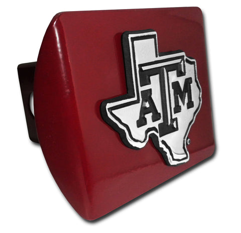 Texas A&M Aggies Chrome Metal Maroon Hitch Cover (TX Shape Debossed) NCAA