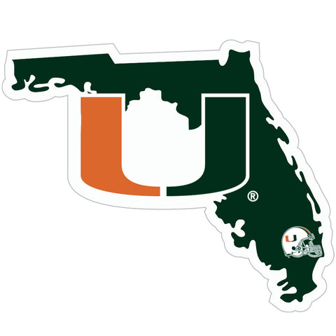 Miami Hurricanes Home State Vinyl Auto Decal (NCAA) Florida Shape w/ Helmet