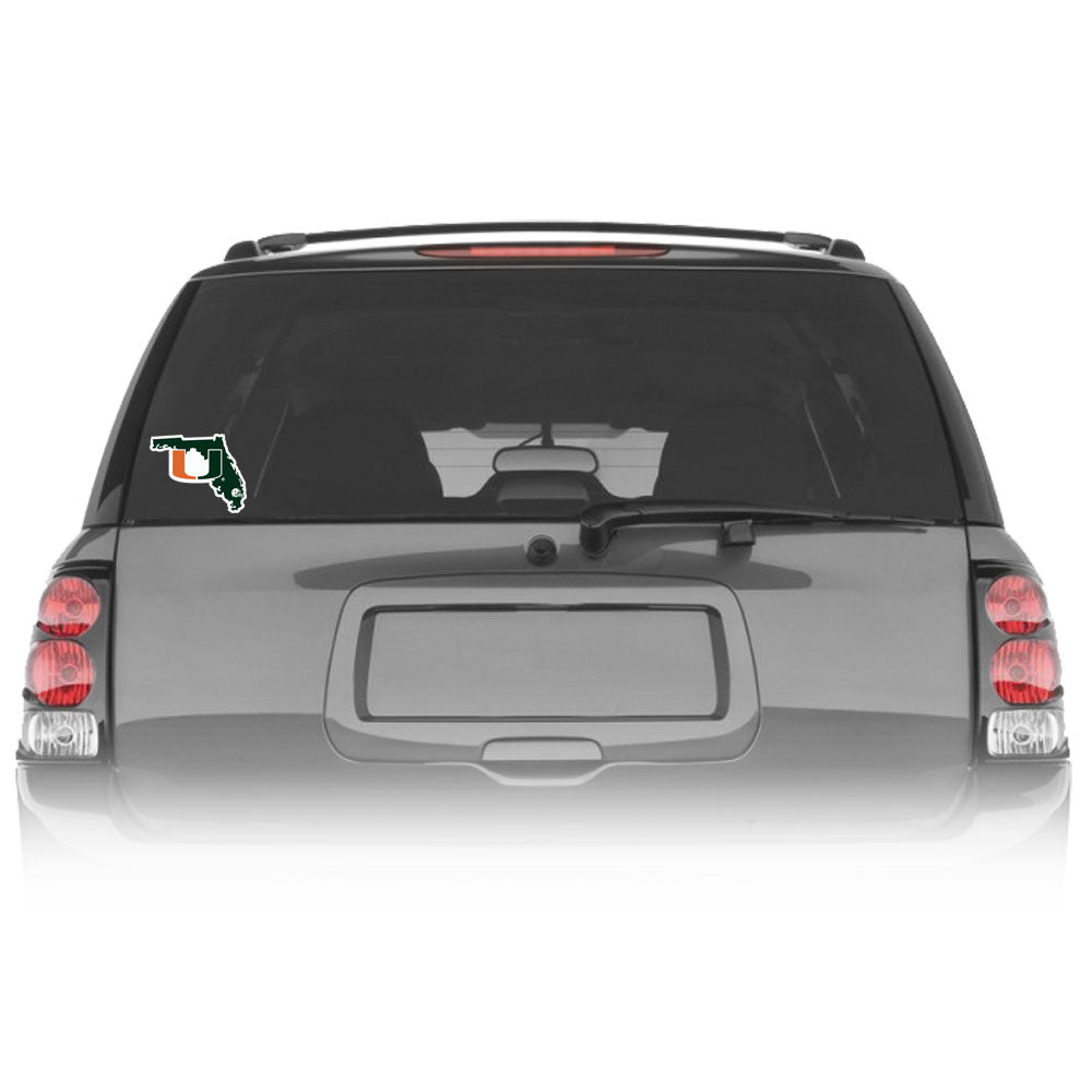 Miami Hurricanes Home State Vinyl Auto Decal (NCAA) Florida Shape w/ Helmet