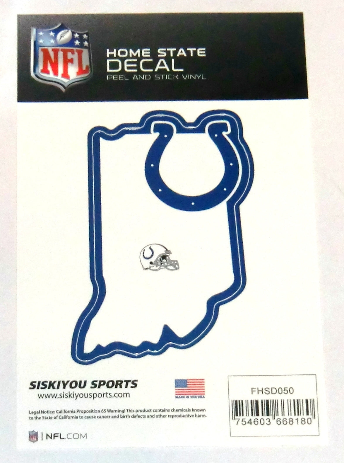 Indianapolis Colts Home State Vinyl Auto Decal (NFL) Indiana Shape w/ Helmet