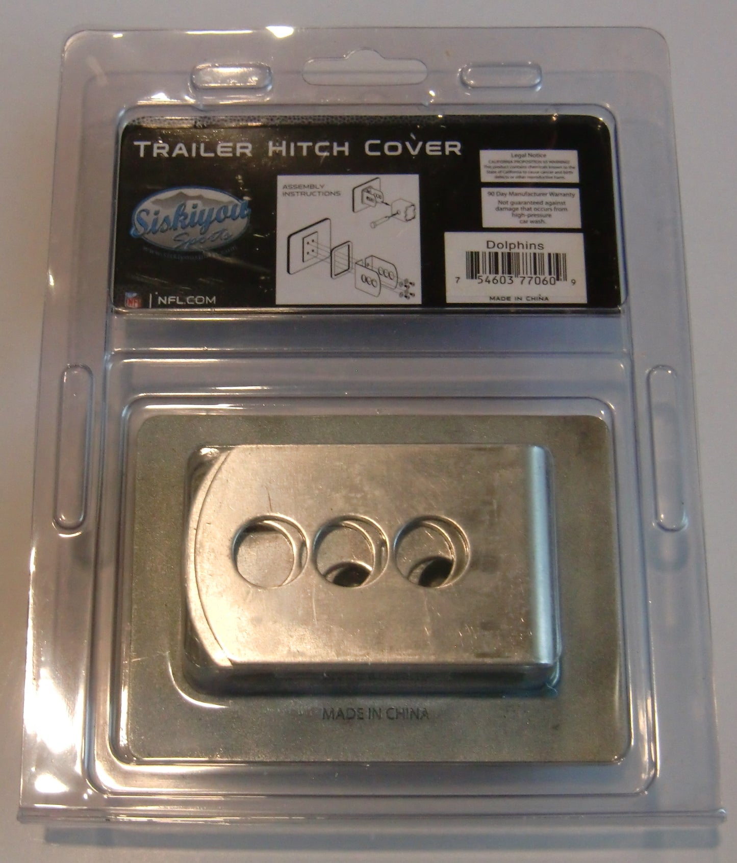 Miami Dolphins Metal Hitch Cover (NFL) (Class II and Class III)