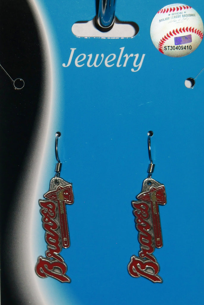 Atlanta Braves Script Dangle Earrings Licensed MLB Baseball Jewelry