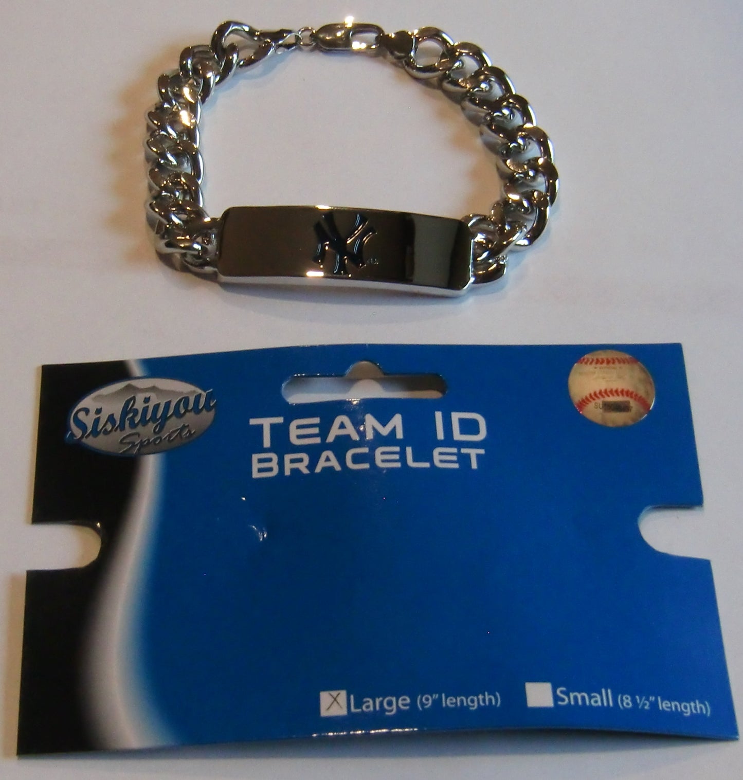New York Yankees Heavy Duty Metal Link Team ID Bracelet MLB Licensed