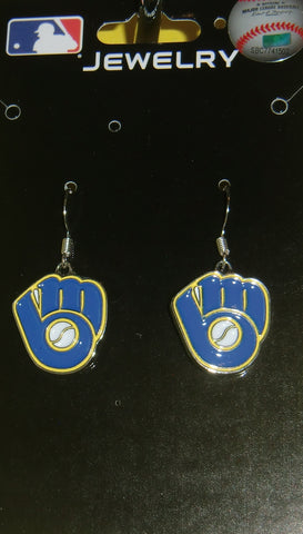 Milwaukee Brewers Dangle Earrings (chrome) MLB Licensed Baseball