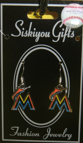 Miami Marlins Dangle Earrings (Chrome) MLB Jewelry