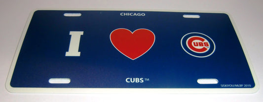 Chicago Cubs Styrene License Plate I Love (Heart) Team Logo (MLB Baseball)