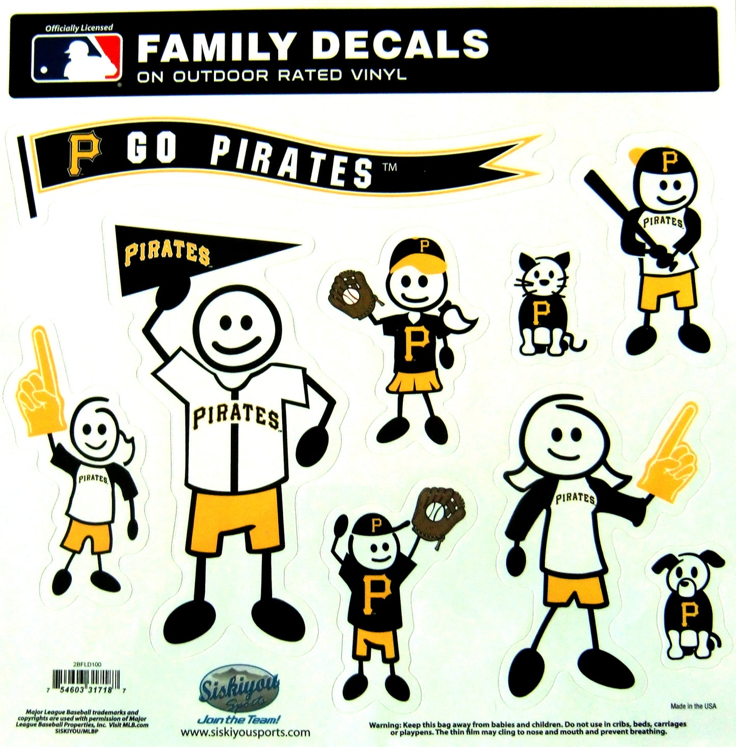 Pittsburgh Pirates Outdoor Rated Vinyl Family Decals MLB Baseball
