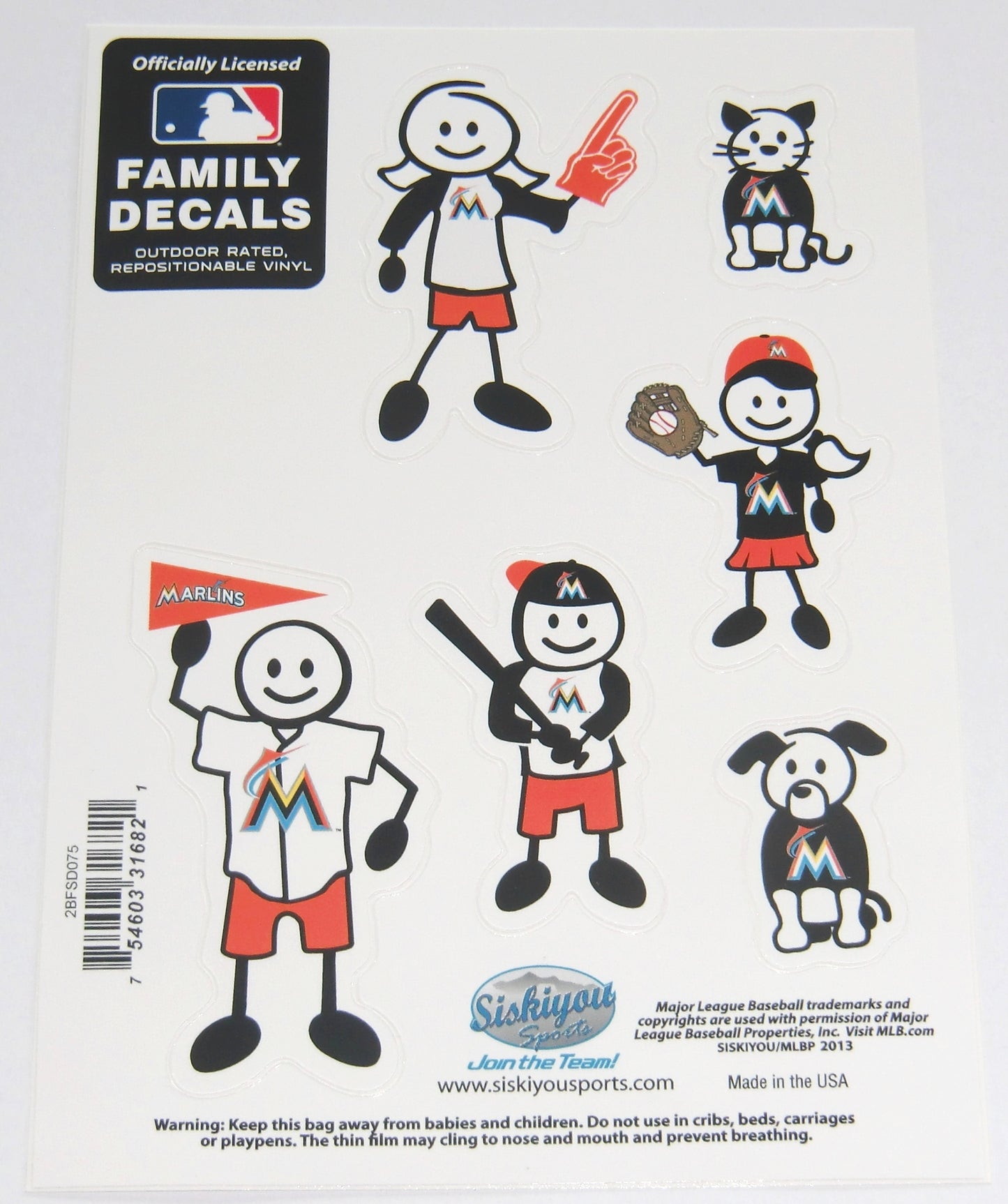 Miami Florida Marlins Outdoor Rated Vinyl Family Decals MLB Baseball