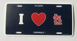 St. Louis Cardinals Styrene License Plate I Love (Heart) Team Logo MLB Baseball