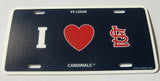 St. Louis Cardinals Styrene License Plate I Love (Heart) Team Logo MLB Baseball