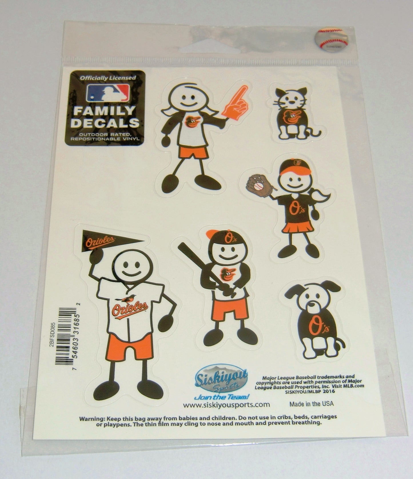 Baltimore Orioles Outdoor Rated Vinyl Family Decals MLB Baseball