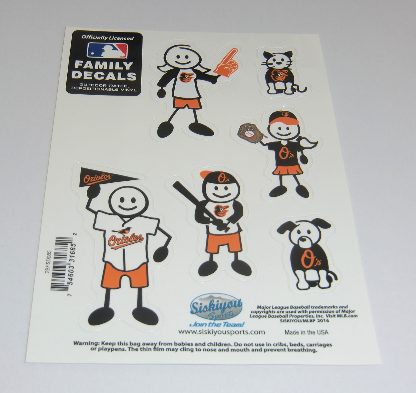 Baltimore Orioles Outdoor Rated Vinyl Family Decals MLB Baseball