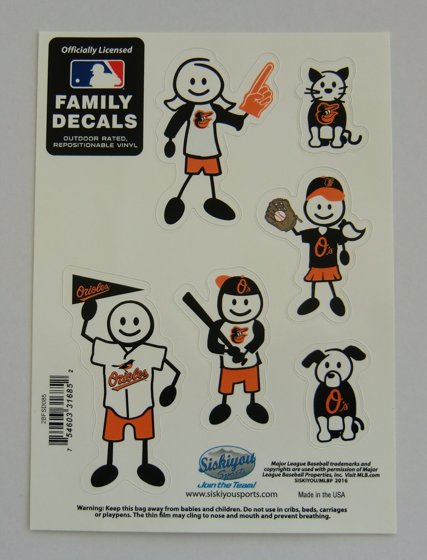 Baltimore Orioles Outdoor Rated Vinyl Family Decals MLB Baseball