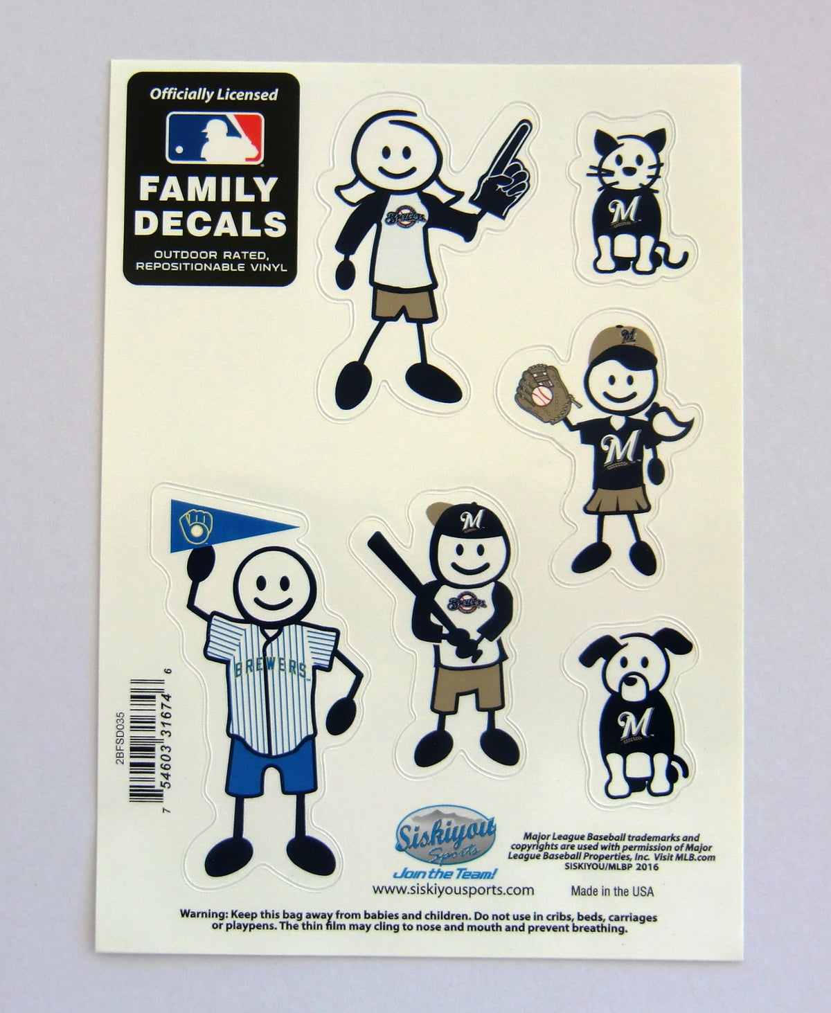 Milwaukee Brewers Outdoor Rated Vinyl Family Decals MLB Baseball