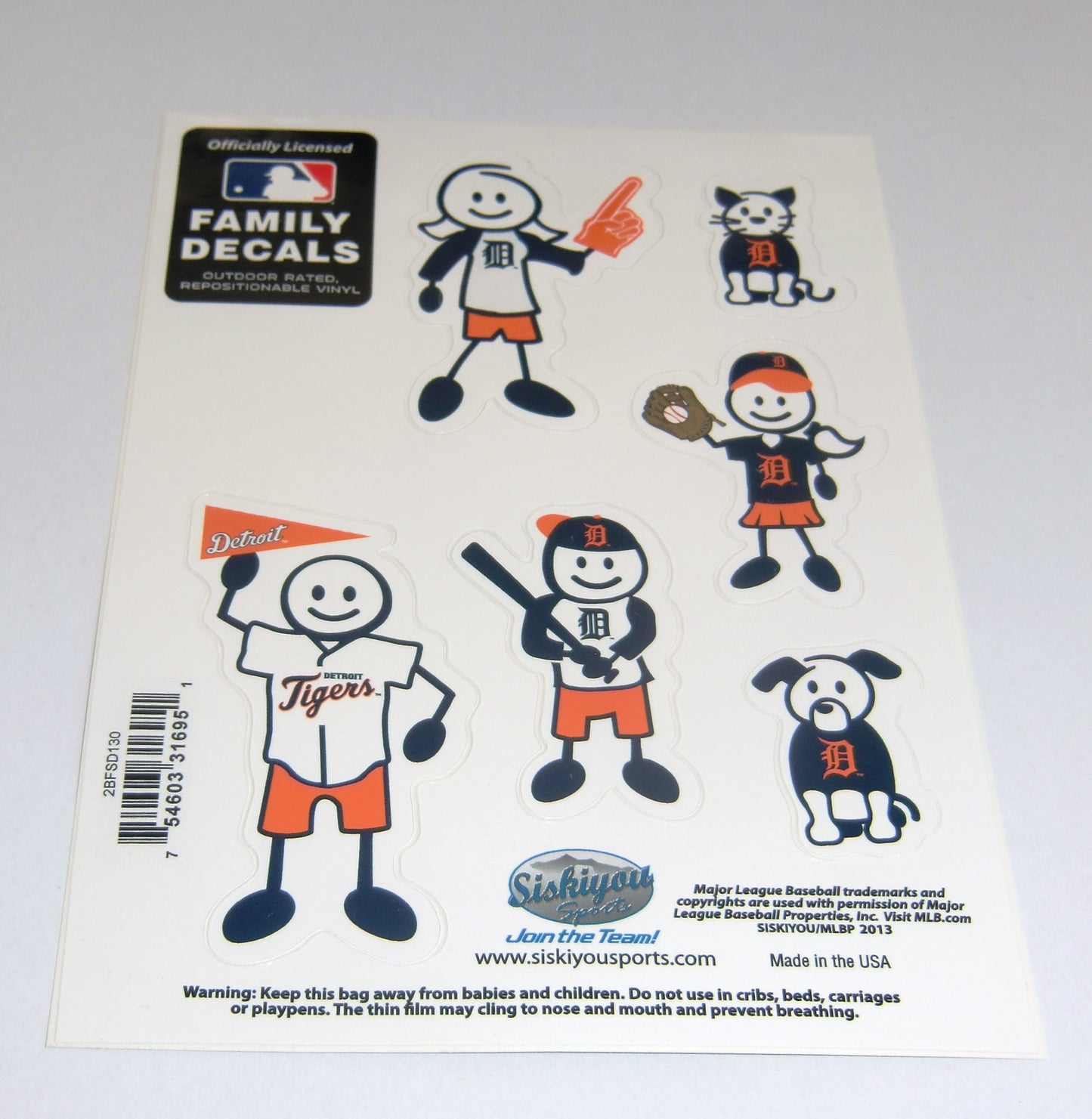 Detroit Tigers Outdoor Rated Vinyl Family Decals MLB Baseball
