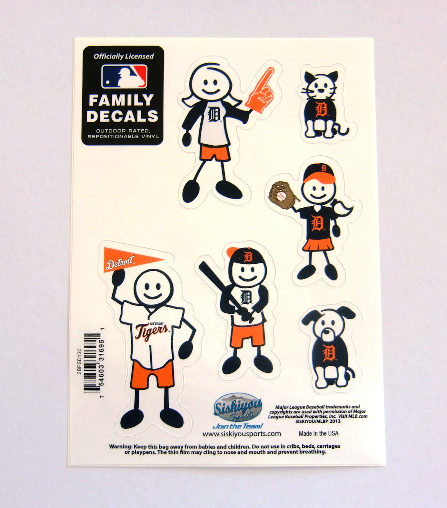 Detroit Tigers Outdoor Rated Vinyl Family Decals MLB Baseball