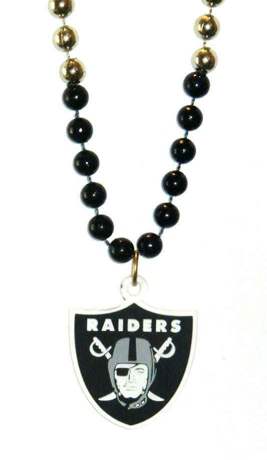 Las Vegas Raiders Mardi Gras Beads Necklace with Team Logo - NFL Football