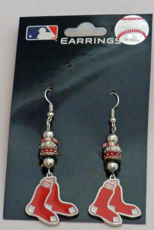 Boston Red Sox Dangle Earrings (Euro Bead) MLB Licensed Baseball Jewelry