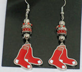 Boston Red Sox Dangle Earrings (Euro Bead) MLB Licensed Baseball Jewelry
