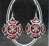 Fire Fighter Dangle Earrings (3-D Maltese Cross)