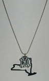 New York Yankees State Shape Charm w/ Team Logo Chain Necklace MLB Licensed Jewelry