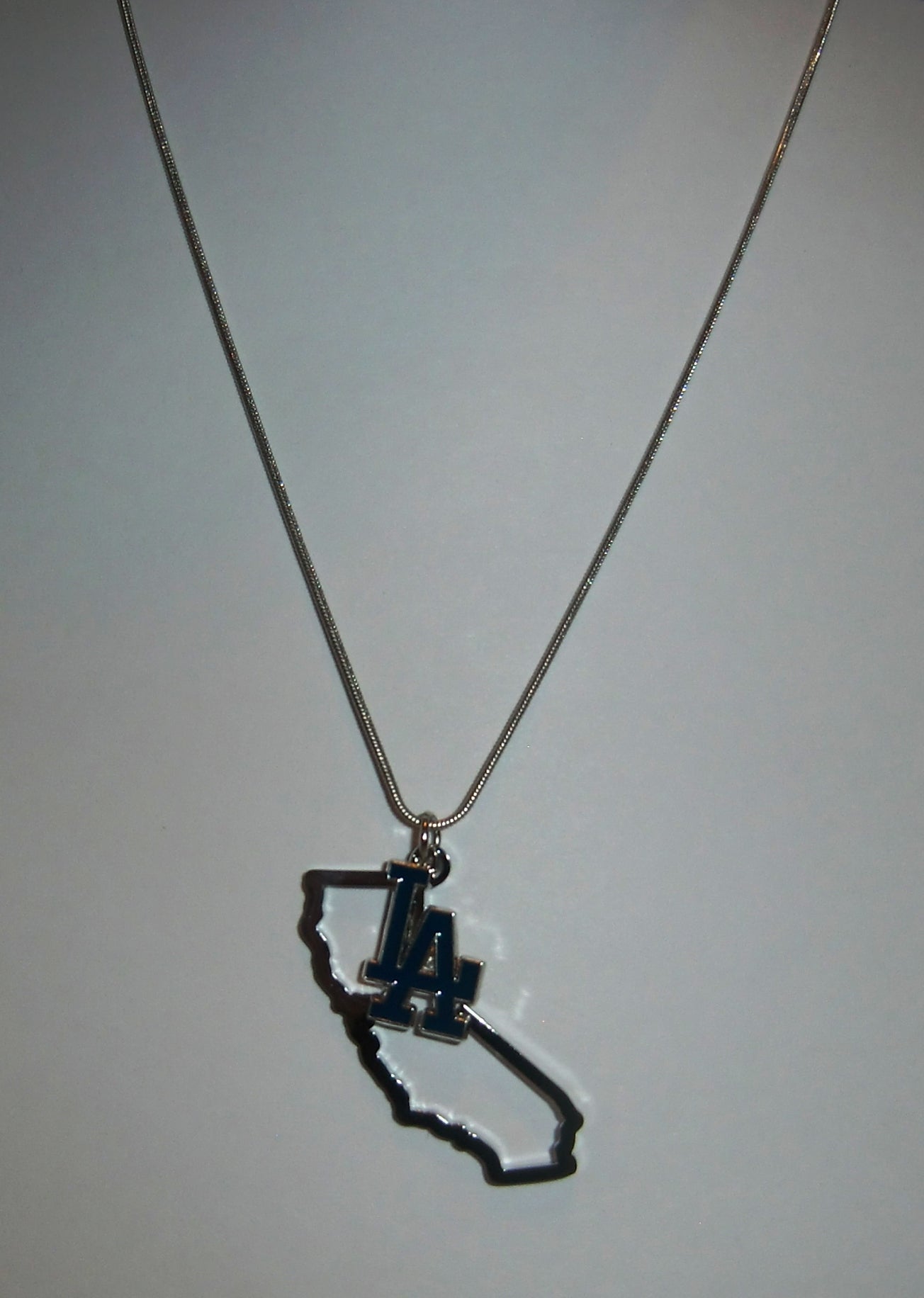 Los Angeles Dodgers State Shape Charm w/ Team Logo Chain Necklace MLB Licensed Jewelry