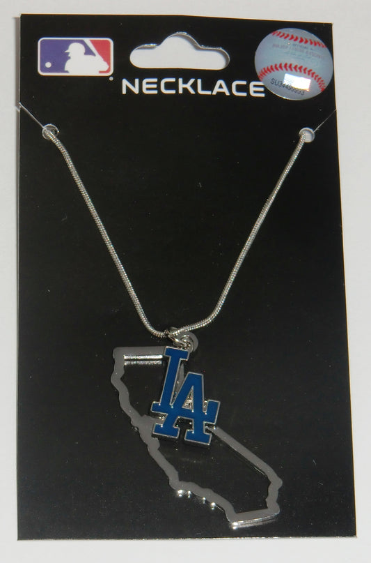 Los Angeles Dodgers State Shape Charm w/ Team Logo Chain Necklace MLB Licensed Jewelry