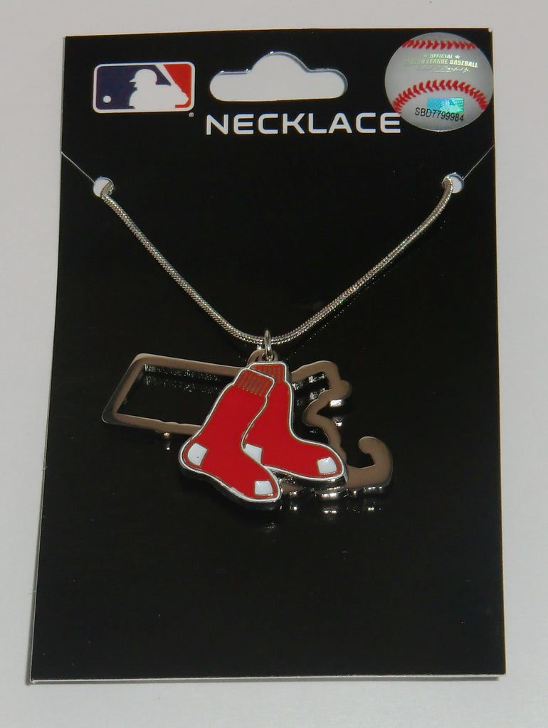 Boston Red Sox State Shape Charm w/ Team Logo Chain Necklace MLB Licensed Jewelry
