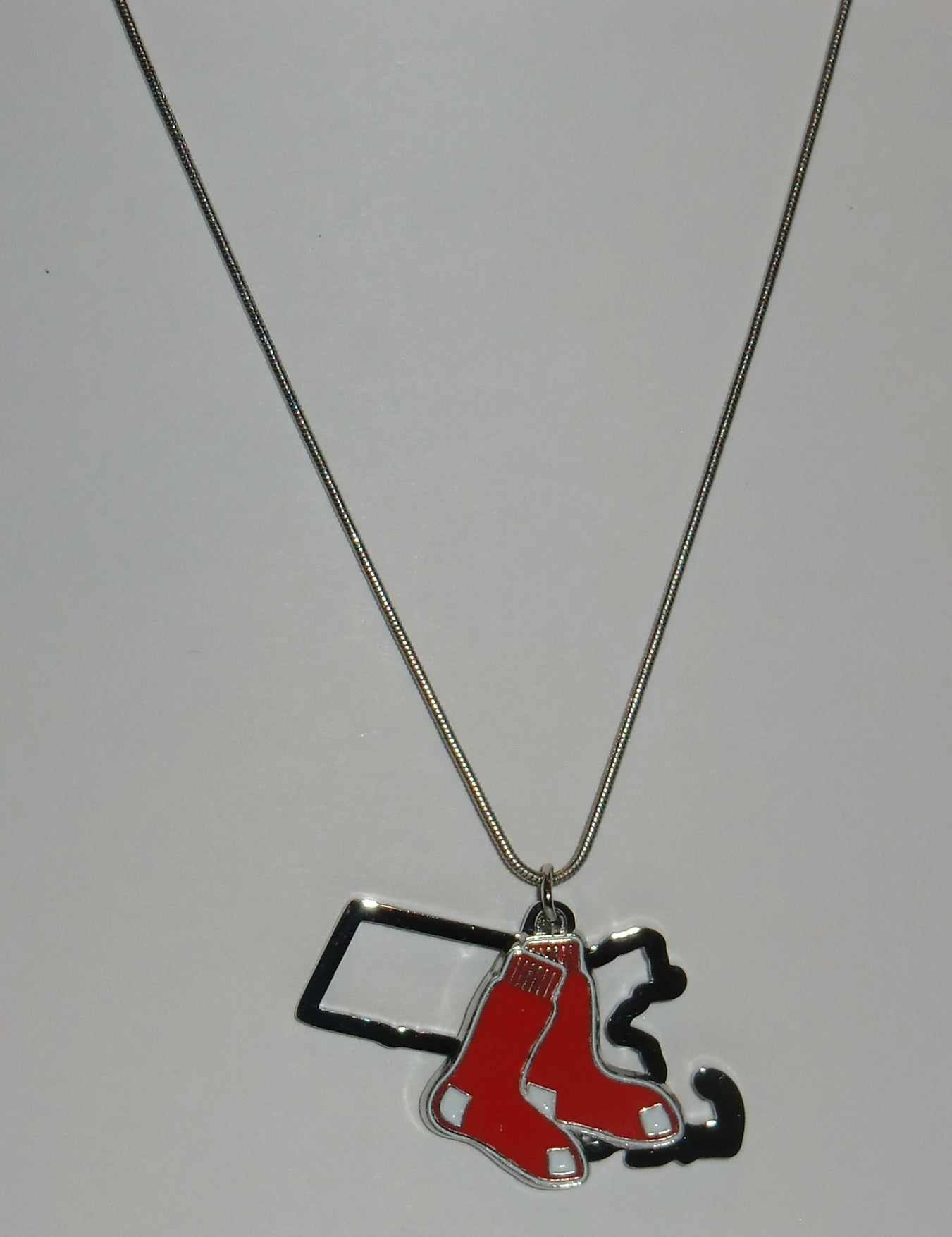 Boston Red Sox State Shape Charm w/ Team Logo Chain Necklace MLB Licensed Jewelry
