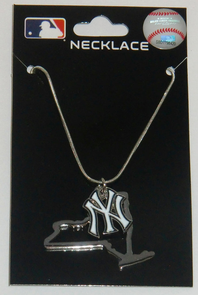 New York Yankees State Shape Charm w/ Team Logo Chain Necklace MLB Licensed Jewelry