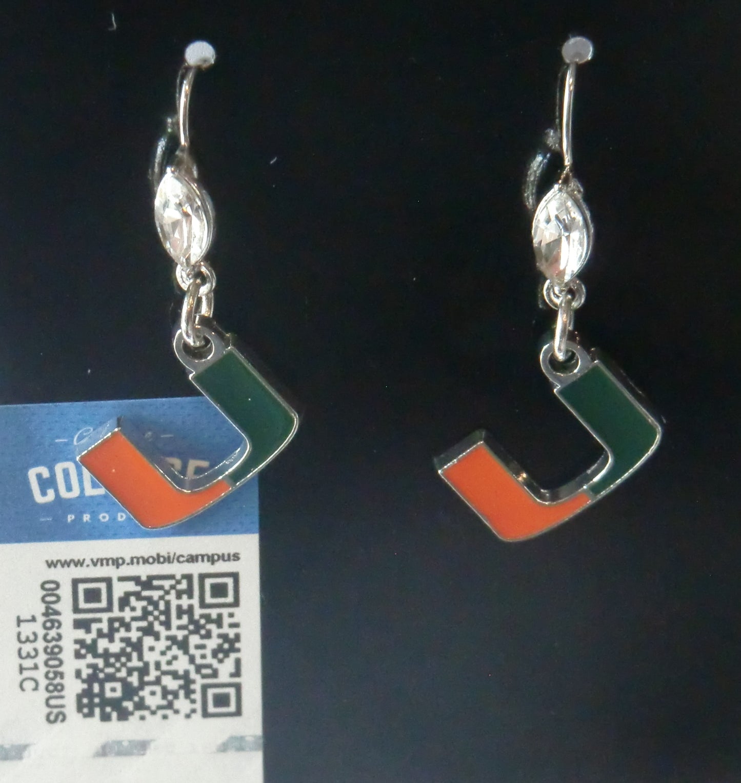 Miami Hurricanes Dangle Earrings (Crystal Bead) NCAA Jewelry